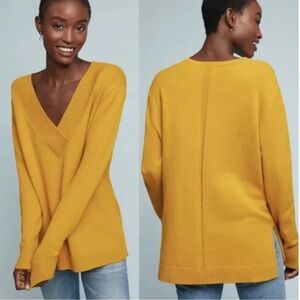 Anthropologie Mustard V-Neck Sweater